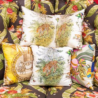 Group of Five Hermès Silk Pillows