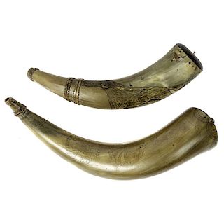 Engraved Powder Horn, Lot of Two