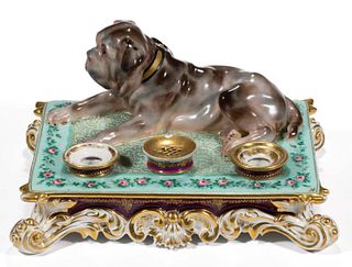 FRENCH PORCELAIN HAND-PAINTED FIGURAL INKSTAND