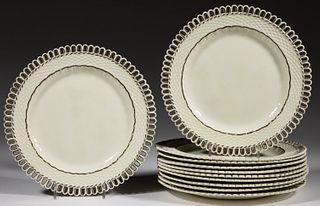 ENGLISH CREAMWARE RETICULATED PLATES, LOT OF 11