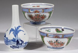 CHINESE EXPORT PORCELAIN HAND-PAINTED ARTICLES, LOT OF THREE