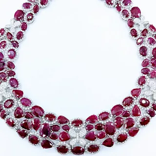 Whimsical Burmese Ruby & Diamond Butterfly Collar Necklace