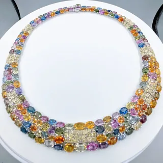 172ctw Multi Colored Sapphire & 16ctw Yellow Diamond Necklace