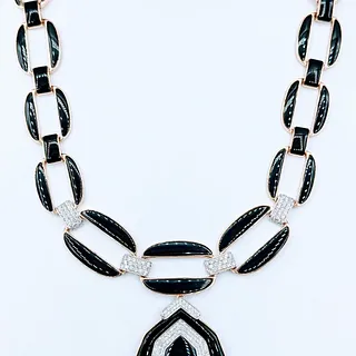 Magnificent Deco-Inspired Opal, Onyx & Diamond Collar Necklace