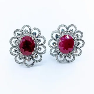 Stunning 9ctw Ruby & 3ctw Diamond Earrings