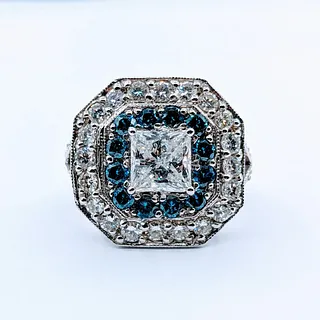 Superb White and Blue Diamond Statement Ring