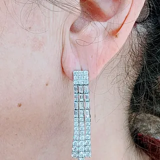 Deco-Inspired 4.52ctw Round & Baguette Diamond Drop Earrings