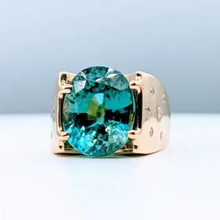 Mesmerizing 17ct Natural Blue Zircon & Diamond Ring
