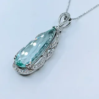 GIA Certified Stunning Aquamarine & Diamond Pendant
