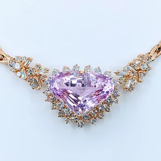 Exquisite 18k Heart Kunzite and Diamond Necklace