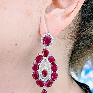 Magnificent 29.80ctw Burmese Ruby & Diamond Drop Earrings