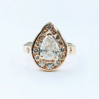 Significant 18k 1.60ct Pear Cut Halo Diamond Ring