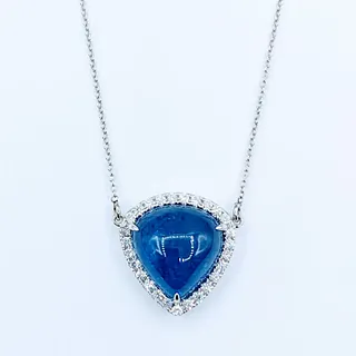 Vivid Cabochon Tanzanite & Diamond Pendant Necklace