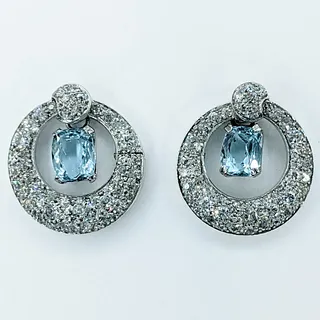 Glamorous Aquamarine & Diamond Earrings - Platinum