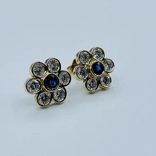Vintage Diamond & Sapphire Floral Stud Earrings