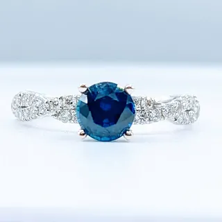 Stunning Deep Blue Sapphire and Diamond Ring