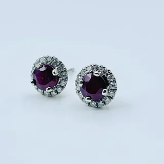 Ruby & Diamond Halo Stud Earrings