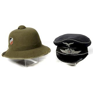 Luftwaffe Officer's Hat and Nazi Tropical Pith Helmet Dated 1942