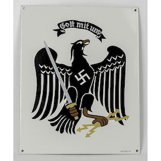 German WWII Prussian Military Crest Porcelain Sign