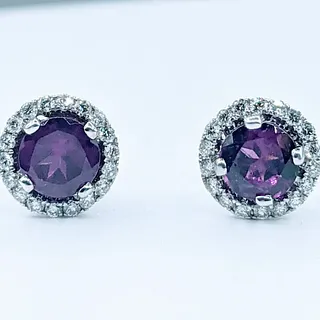 Charming Garnet & Diamond Stud Earrings
