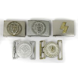 Lot of 5 Buckles Consisting of 3 Hitler Youth and 2 Police Buckles Including Justice Official