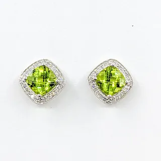 Vibrant Peridot & Diamond Halo Stud Earrings