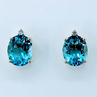 Blue Topaz & Diamond Stud Earrings