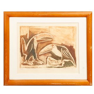 ALFREDO ZALCE, Tucanes, Firmado y fechado 1976, Grabado 20 / 60, 29 x 10 cm imagen / 35 x 42 cm papel