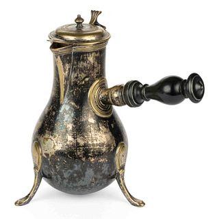RARE FRENCH SILVER-ON-BRASS COFFEE POT