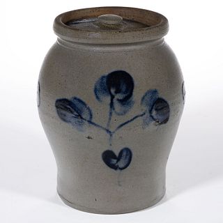 HENRY LOWNDES (D. 1842), PETERSBURG, VIRGINIA DECORATED STONEWARE COVERED JAR