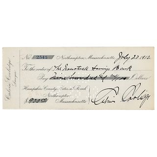 Calvin Coolidge Signed Check as a Massachusetts Senator
