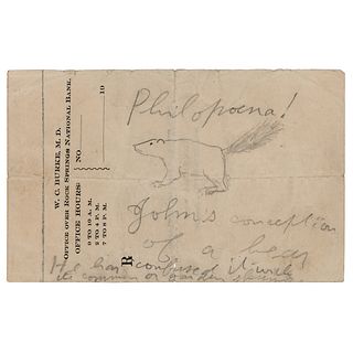 Theodore Roosevelt Original &#39;Bear&#39; Sketch with Handwritten Notes