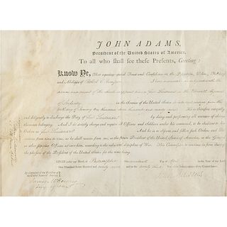 John Adams Document Signed as President for Infantry Lieutenant for the &#39;Quasi-War&#39; with France