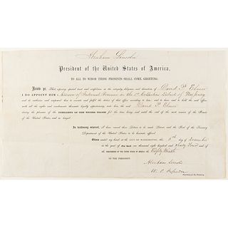 Abraham Lincoln Document Signed as President for Internal Revenue Assessor