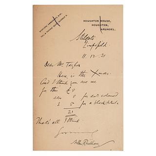 Arthur Rackham Autograph Letter Signed