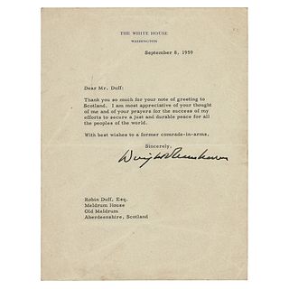 Dwight D. Eisenhower Typed Letter Signed as President on Efforts to Secure World Peace