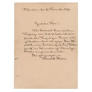 Henrik Ibsen Autograph Letter Signed on &#39;An Enemy of the People&#39; Translation