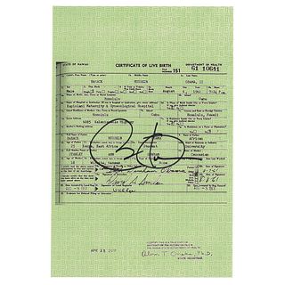Barack Obama Signed Mock Birth Certificate