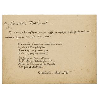 Konstantin Balmont Autograph Poem Signed