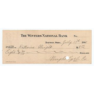 Orville Wright Signed Check to His Sister, Katharine