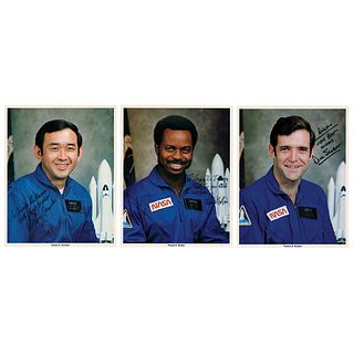 Space Shuttle Challenger (3) Signed Photographs - McNair, Onizuka, and Scobee