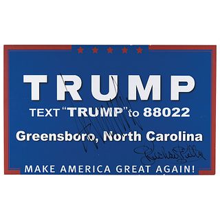 Donald Trump and Richard Petty Signed Campaign Rally Podium Sign - Greensboro, North Carolina (June 14, 2016)