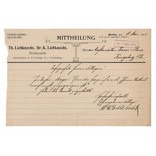 Karl Liebknecht Letter Signed