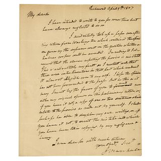 John Marshall Autograph Letter Signed on "Habeas Corpus" Opinion