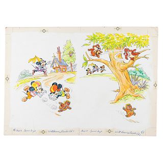 Mickey and Minnie Mouse and Chip and Dale production drawing from the Walt Disney Parade book