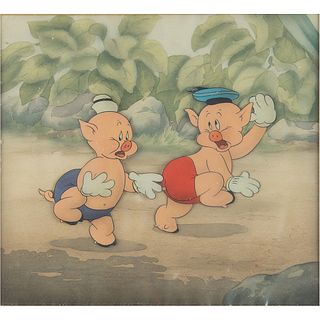 Fifer Pig and Fiddler Pig production cels and production background from The Practical Pig