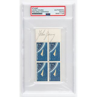 John Young Signed Stamp Block