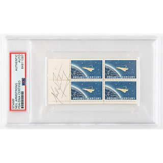 Neil Armstrong Signed Stamp Block
