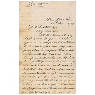 Jefferson Davis Autograph Letter Signed on His Desperate Financial Plight