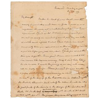 James Madison Autograph Letter Signed to Dolley Madison